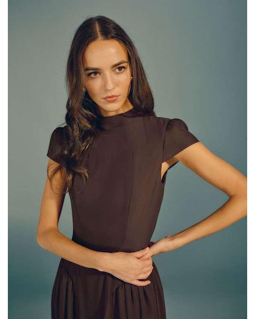 Reformation Maven Mock-Neck Chiffon Midi Dress in Brown | Lyst Canada