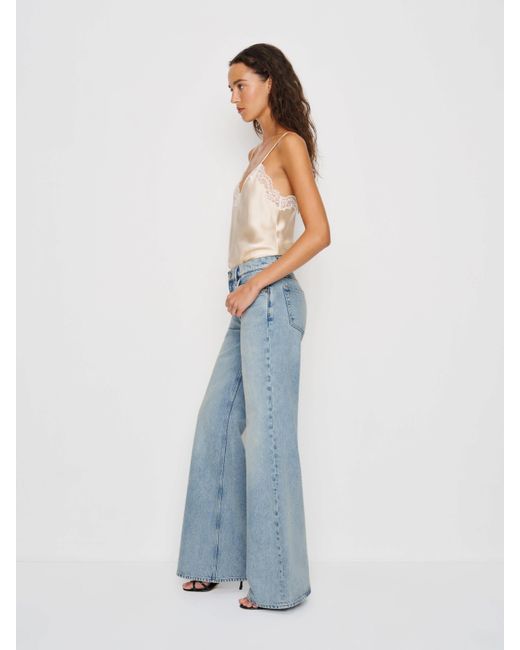 Reformation Blue Kara Low Rise Loose Flare Jeans Denim