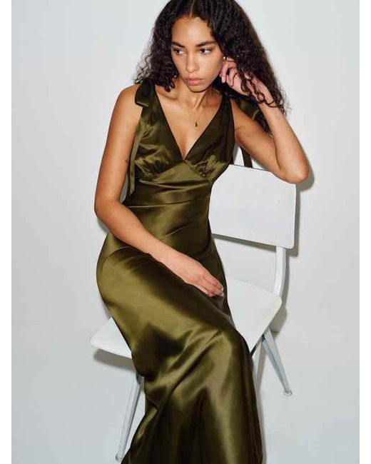 Reformation Green Pernille Silk Dress