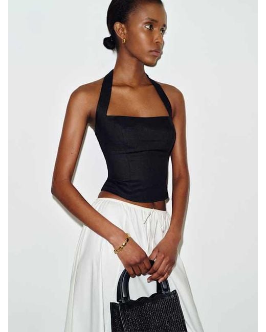 Reformation Black Malika Linen Top