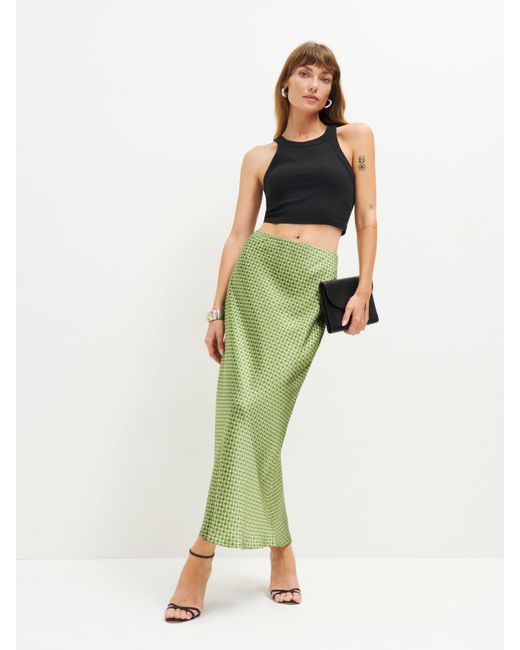 Reformation Green Layla Silk Skirt