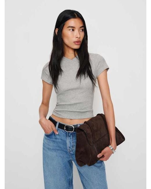 Reformation Blue Lindie T-Shirt Heather Knit