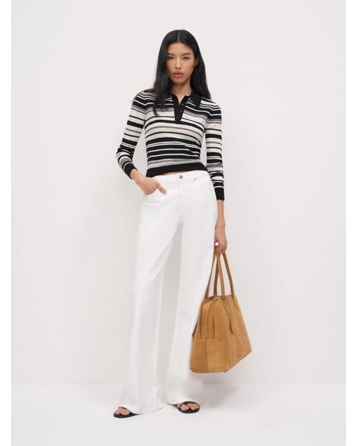 Reformation White Hermia Regenerative Merino Polo Cream Stripe