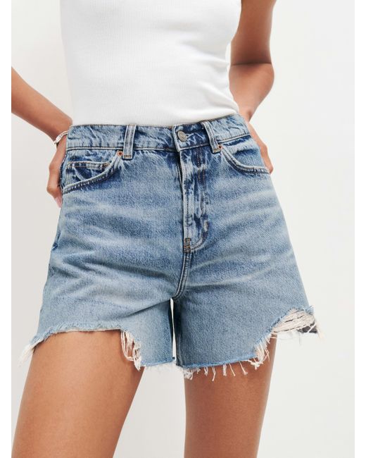 Reformation Blue Wilder High Rise Relaxed Jean Shorts