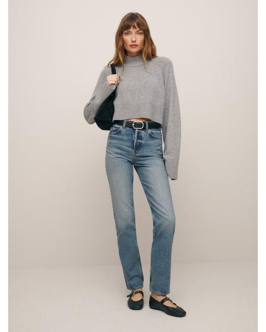 Reformation Blue Cynthia High Rise Straight Jeans