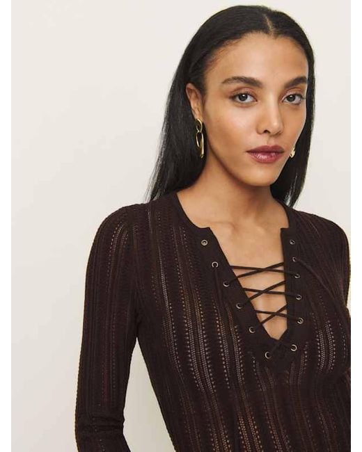 Reformation Black Nadia Regenerative Merino Lace Up Sweater