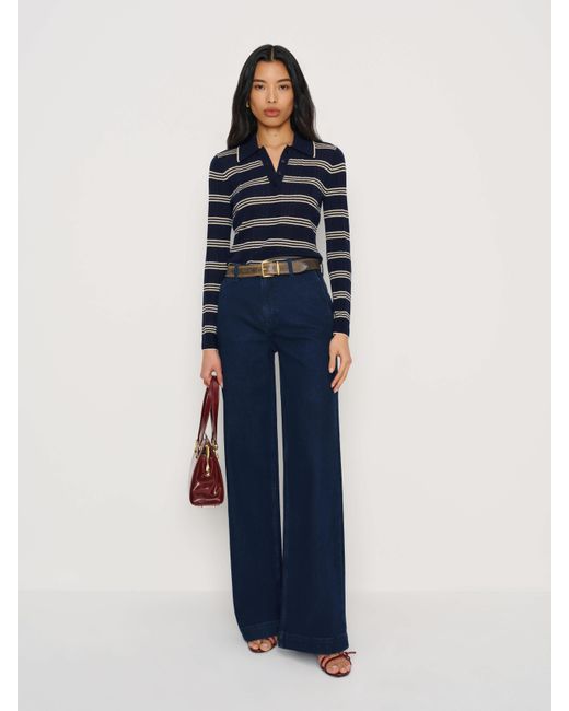 Reformation Blue Bex Super Stretch High Rise Wide Leg Jeans Cotton