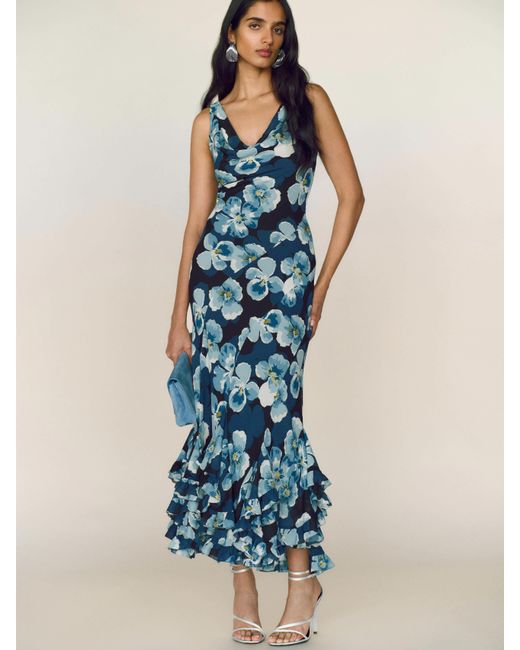 blue floral reformation dress Altar'd State Esther Floral Midi Dress Large – Our Sunshine Boutique