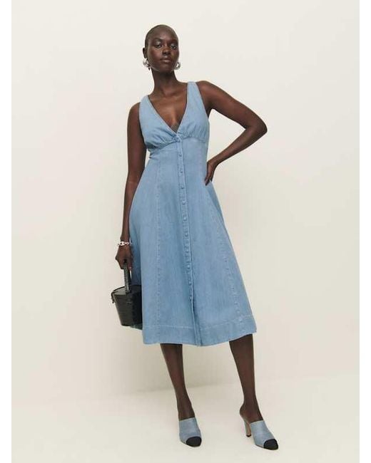 Reformation Blue Sebastien Denim Midi Dress