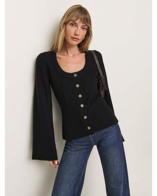 Reformation Black Karina Regenerative Wool Scoop Neck Cardigan