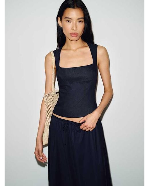 Reformation Blue Tavish Linen Top 0