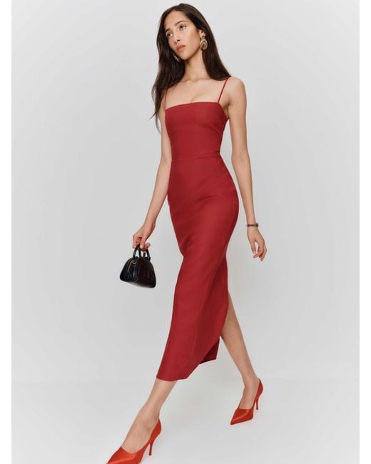 Reformation Red Petites Frankie Linen Dress 4P