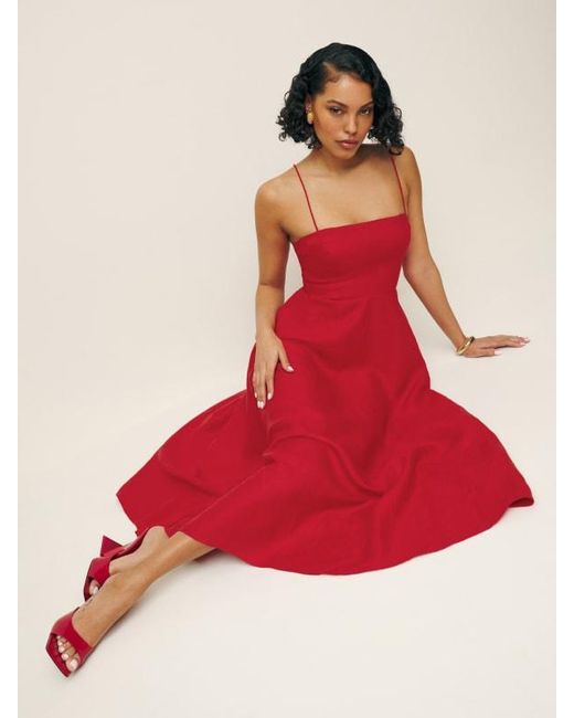 Reformation Red Monette Linen Dress