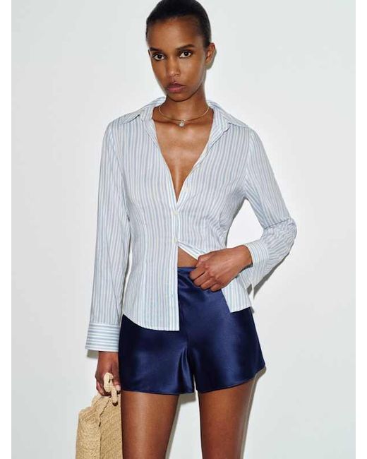 Reformation Blue Raya Fitted Voile Shirt 0