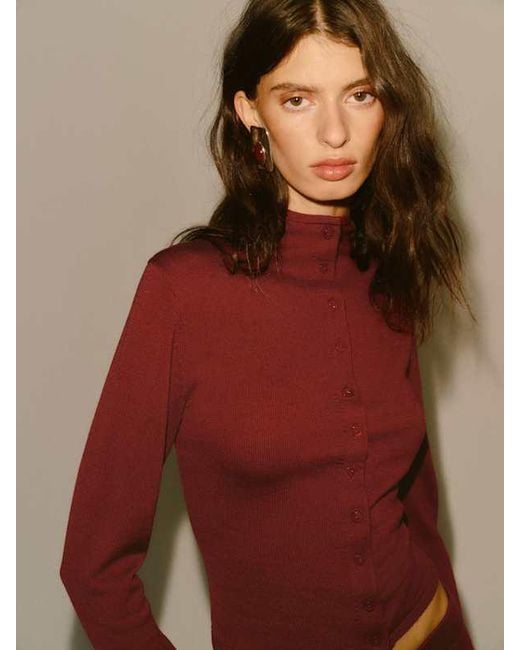Reformation Red Marissa Regenerative Mock Neck Merino Cardigan