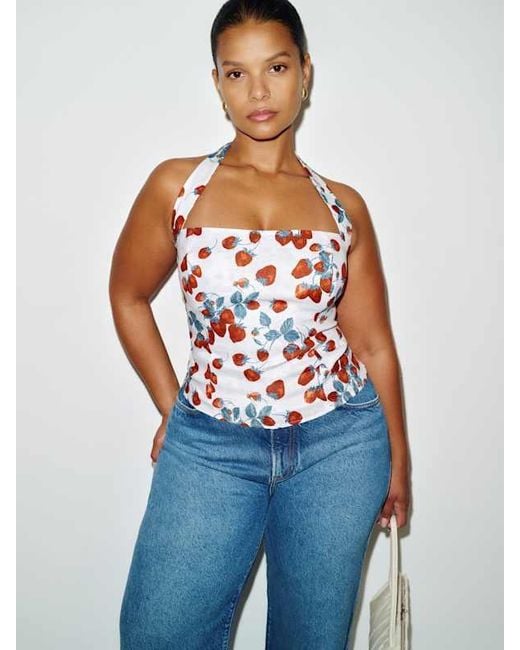 Reformation Blue Malika Linen Top Es