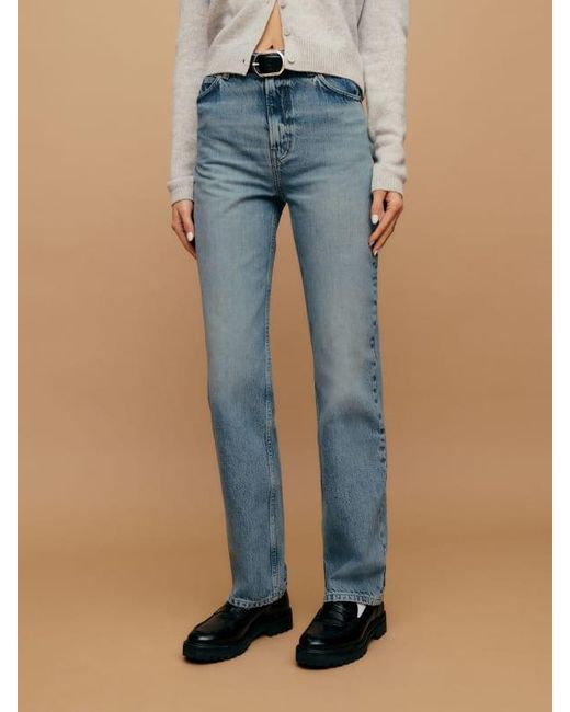 Reformation Blue Abby High Rise Straight Jeans