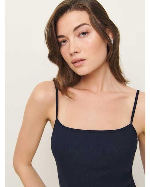 Reformation Blue Straight Neck Sleeveless Tank
