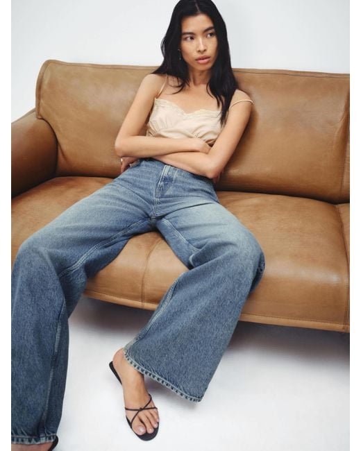 Reformation Women's Blue Cary High Rise Slouchy Wide Leg Short Jeans