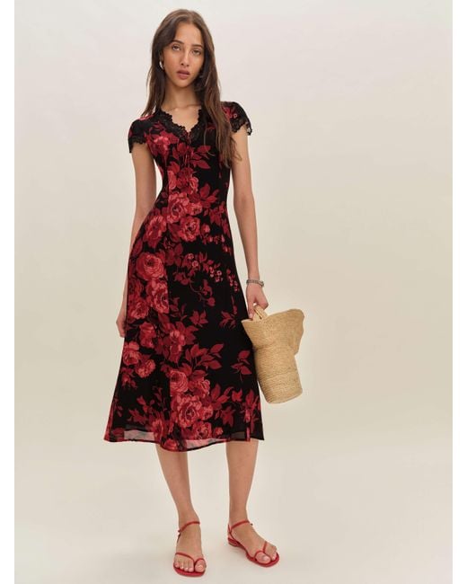 tiffie floral print midi dress reformation Reformation Tiffie Floral Print Midi Dress In Basilica - 55% Off