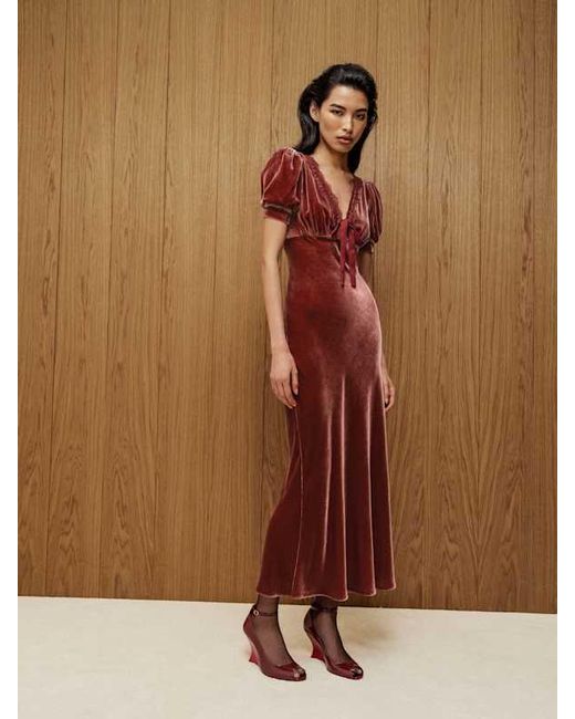 Reformation Red Camille Velvet Dress 0