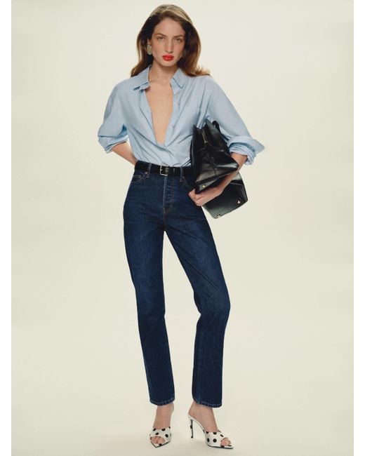 Reformation Blue Cynthia High Rise Straight Jeans Denim