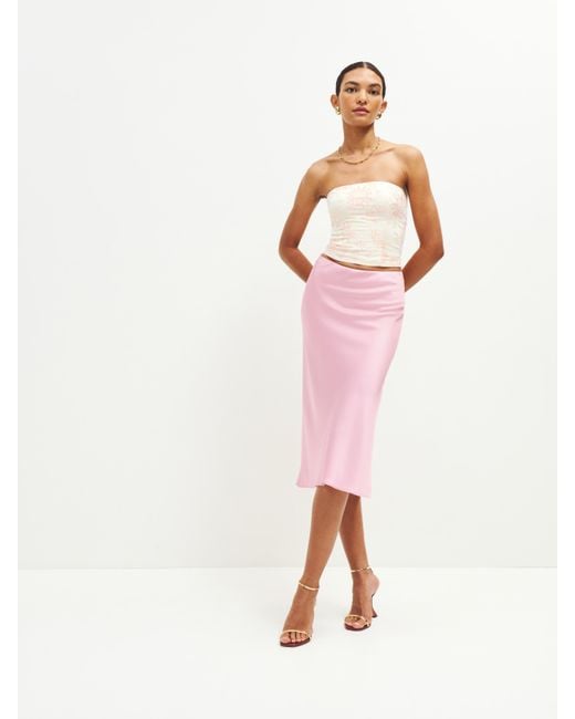 Reformation Pink Ella Satin Skirt