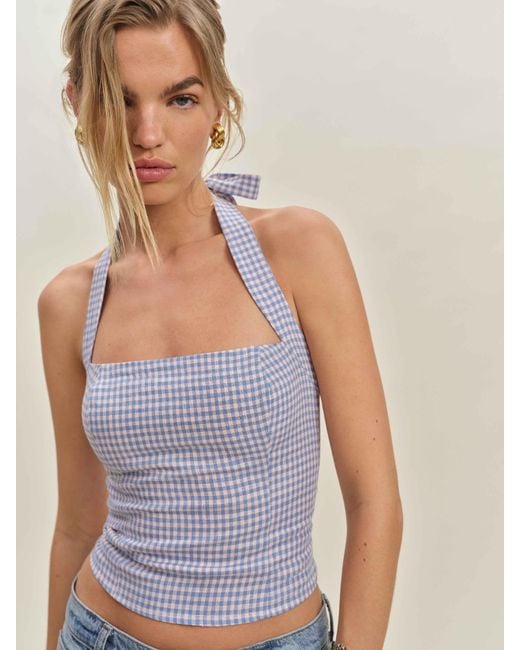 Reformation Blue Malika Linen Top 2