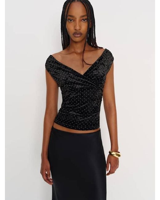 Reformation Black Lauryn Knit Top Velvet