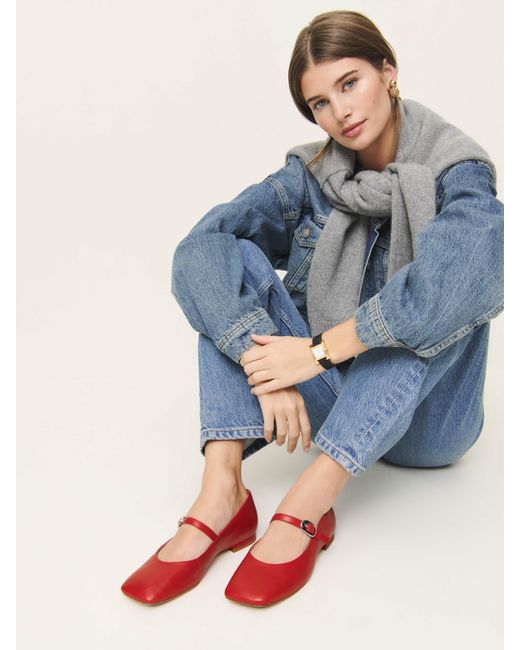 Reformation Red Melissa Mary Jane Flat Satin 5