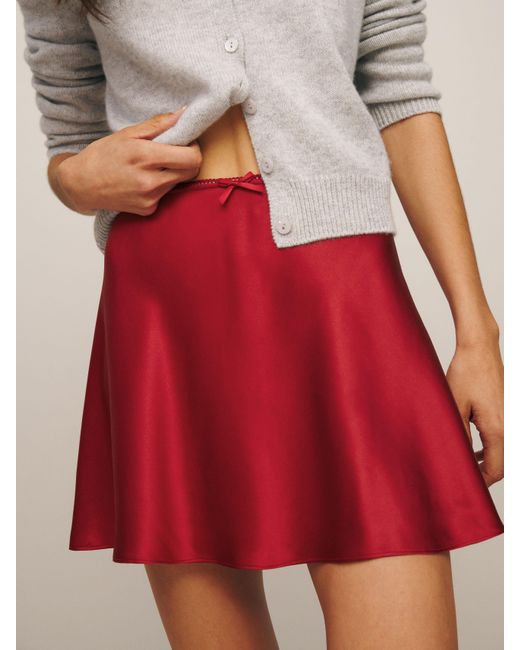 Reformation Red Edda Silk Skirt