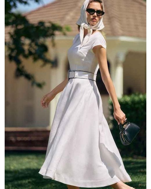 Reformation Felipe Belted Linen Dress 2 in Natural | Lyst