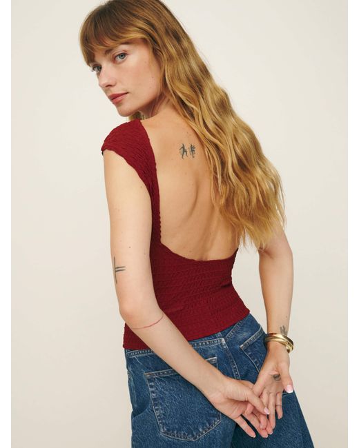 Reformation Blue Darra Knit Top