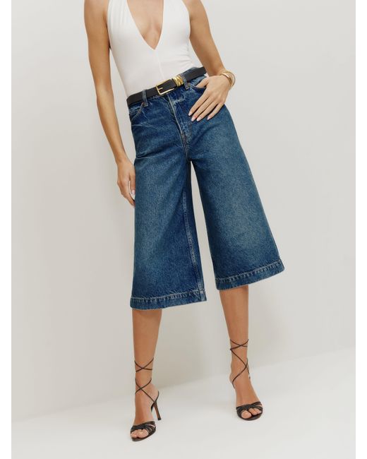 Reformation Blue Cary High Rise Culotte Jeans