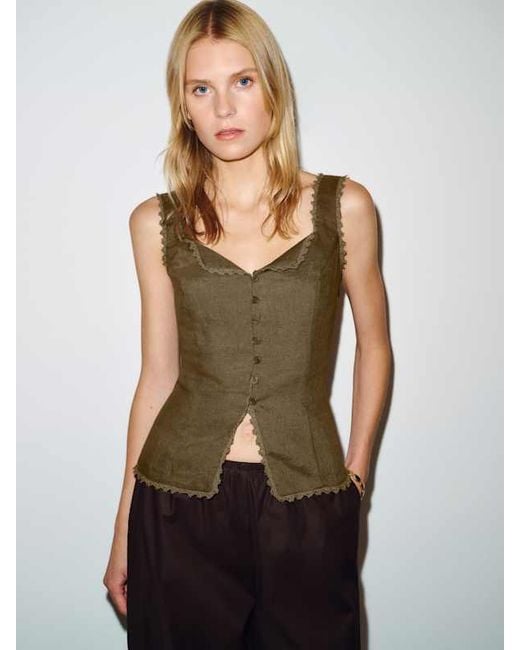 Reformation Green Viola Linen Top 0