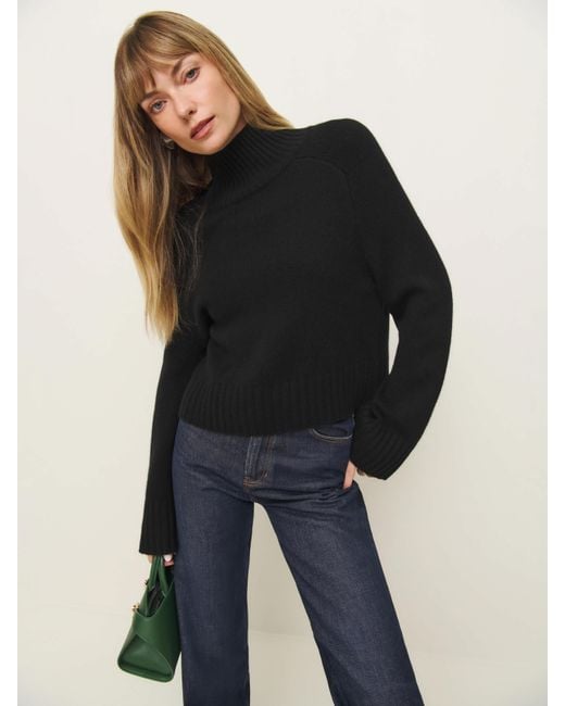 Reformation Blue Brooke Cashmere Cropped Turtleneck