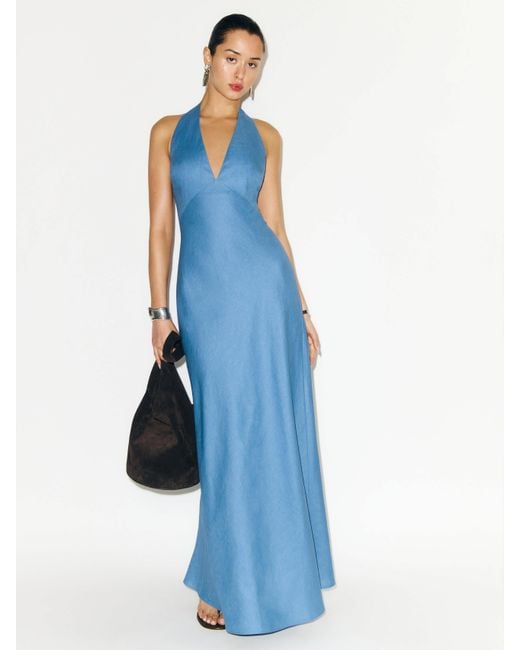 Reformation Blue Delilah Linen Dress Parisian 8