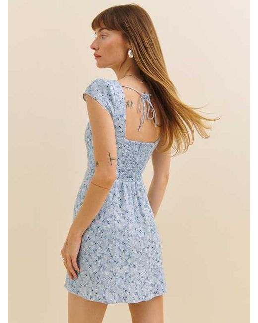 Reformation Blue Loula Linen Dress