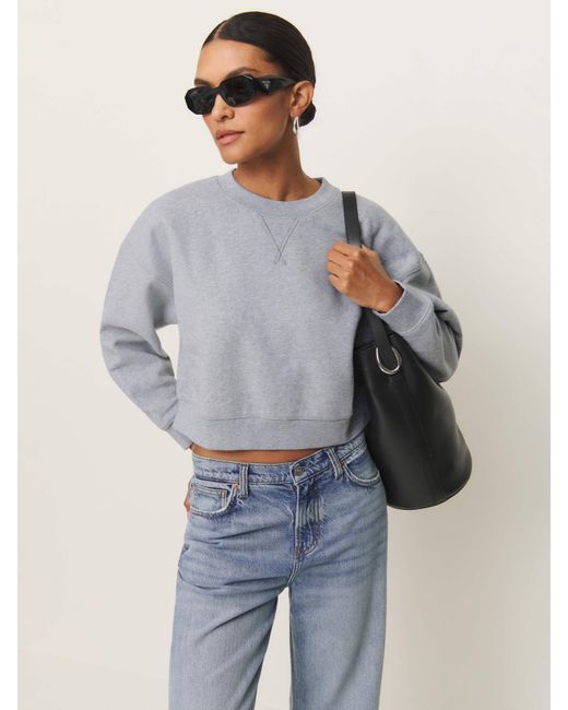 Reformation Gray Cropped Oversized Vintage Crewneck Sweatshirt