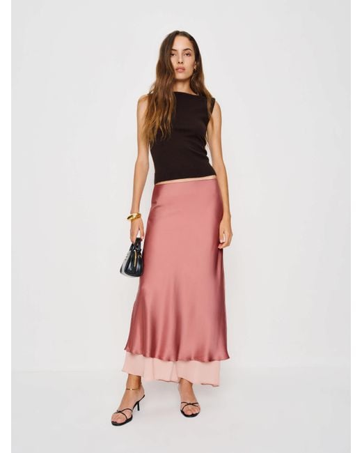 Reformation Pink Marcia Silk Skirt 0