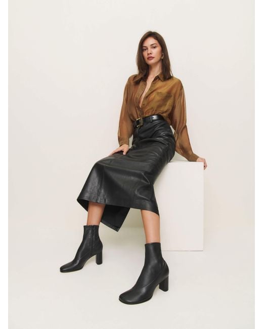 Reformation Natural Stretch Leather Block-Heel Ankle Boots