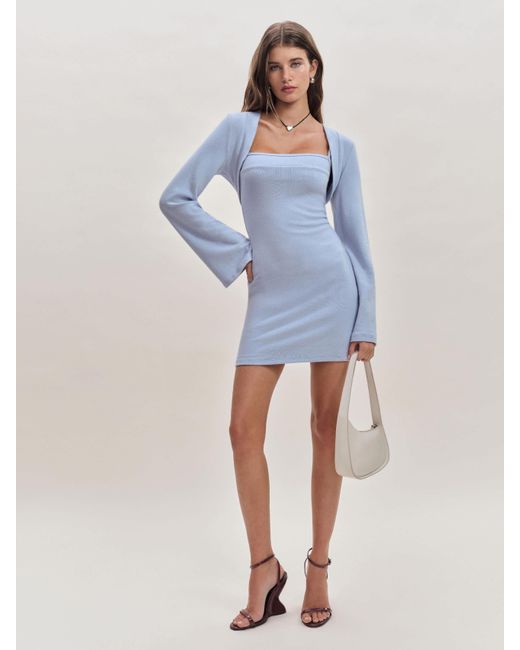 Reformation Blue Chloe Knit Shrug Dress Set