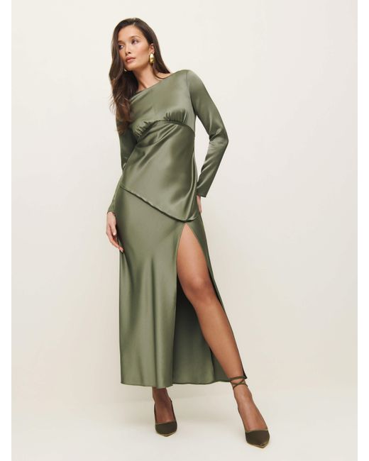 Reformation Green Naila Satin Dress