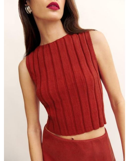 Reformation Red Callie Cotton Ribbed Sweater Tank