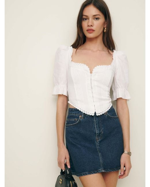 Reformation Blue Simmie Linen Top