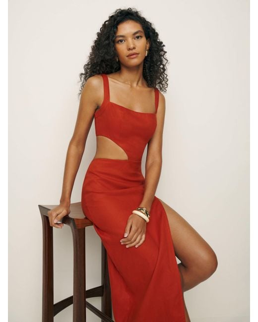 Reformation Satori Linen Dress in Red | Lyst UK