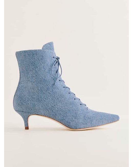 Reformation Green Snip Toe Kitten Heel Lace-Up Boots