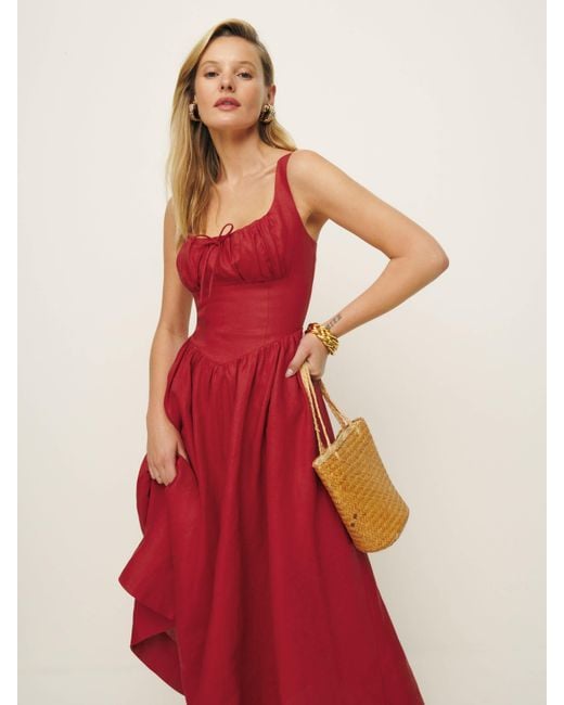 Reformation Red Balia Linen Midi Dress