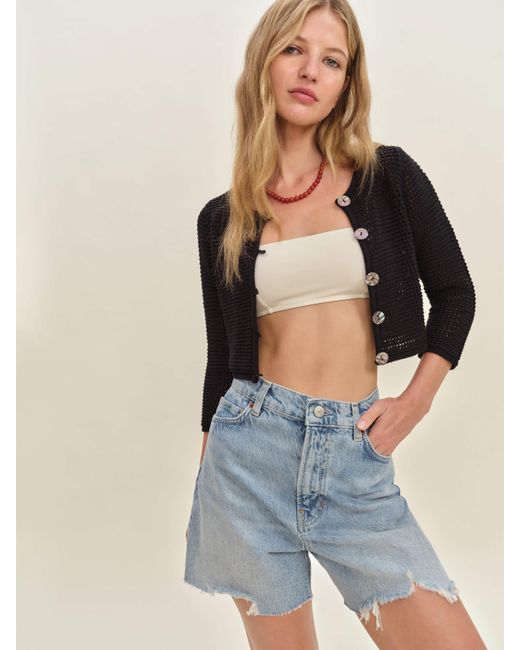 Reformation Blue Croissant Cropped Cardigan