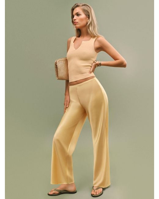 Reformation Green Gale Satin Mid Rise Bias Pant